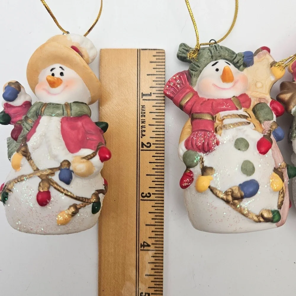 Vintage‎ Snowman Christmas Ornaments Set of 3 Ceramic Light Bulb Garland Holiday